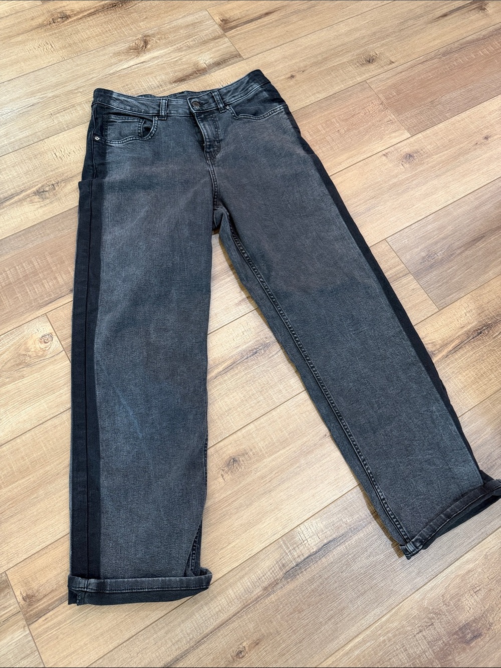 Time and Tru Washed Black Straight Leg Jeans with Black Side Stripe